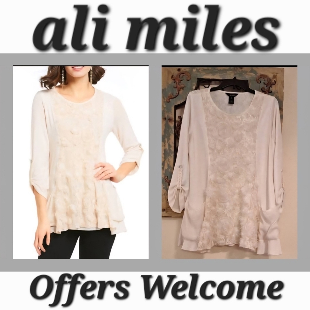 Ali Miles Ivory Lace Embroidered Sweater. Excellent Condition Size Medium - Picture 3 of 14